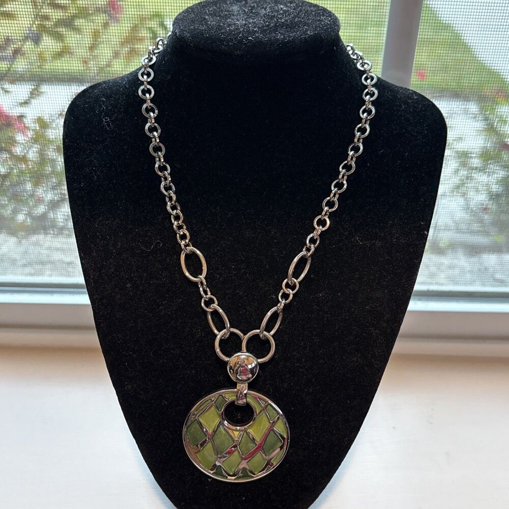 Lia Sophia Sliver Tone Enamel Light Green And Dark Green Necklace